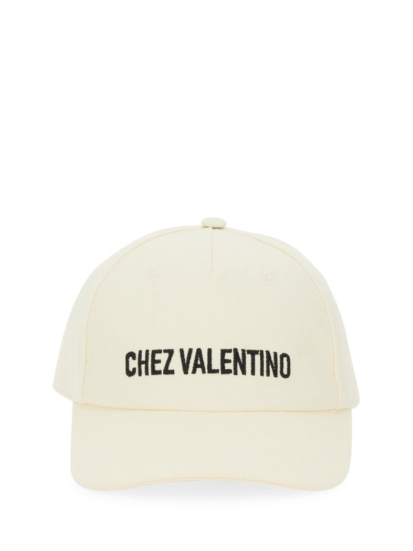 Baseball Cap With Embroidery Ivory Cotton Hat