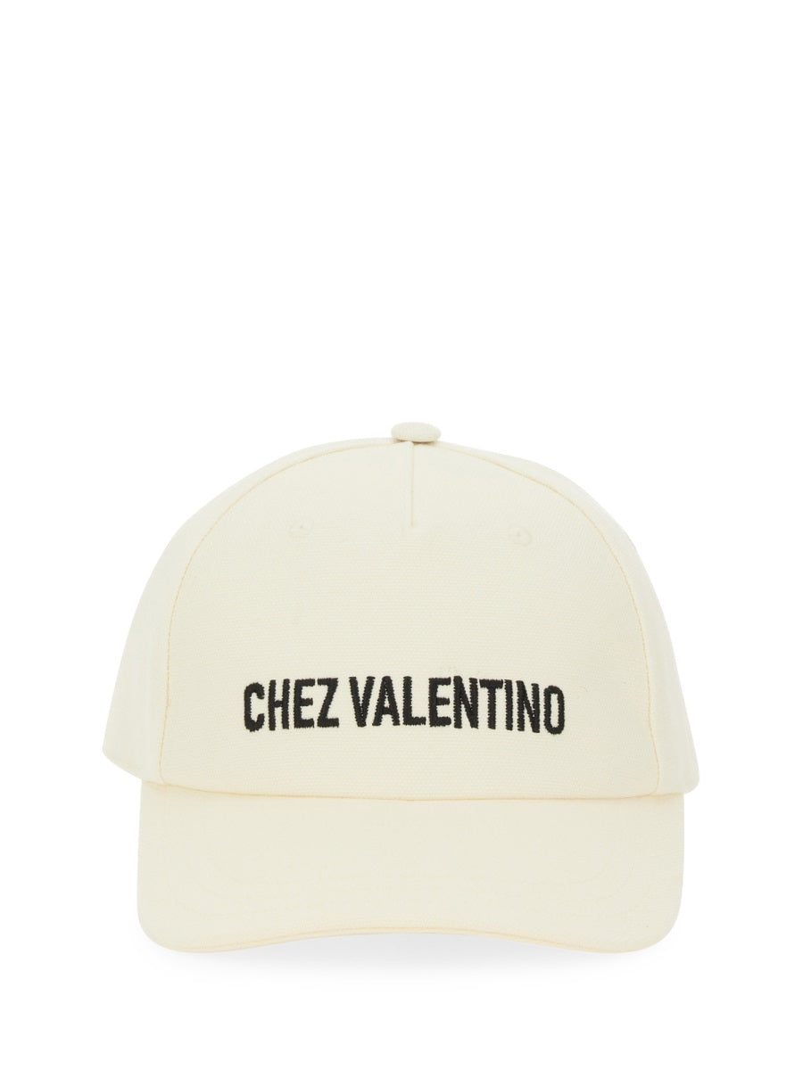 Baseball Cap With Embroidery Ivory Cotton Hat
