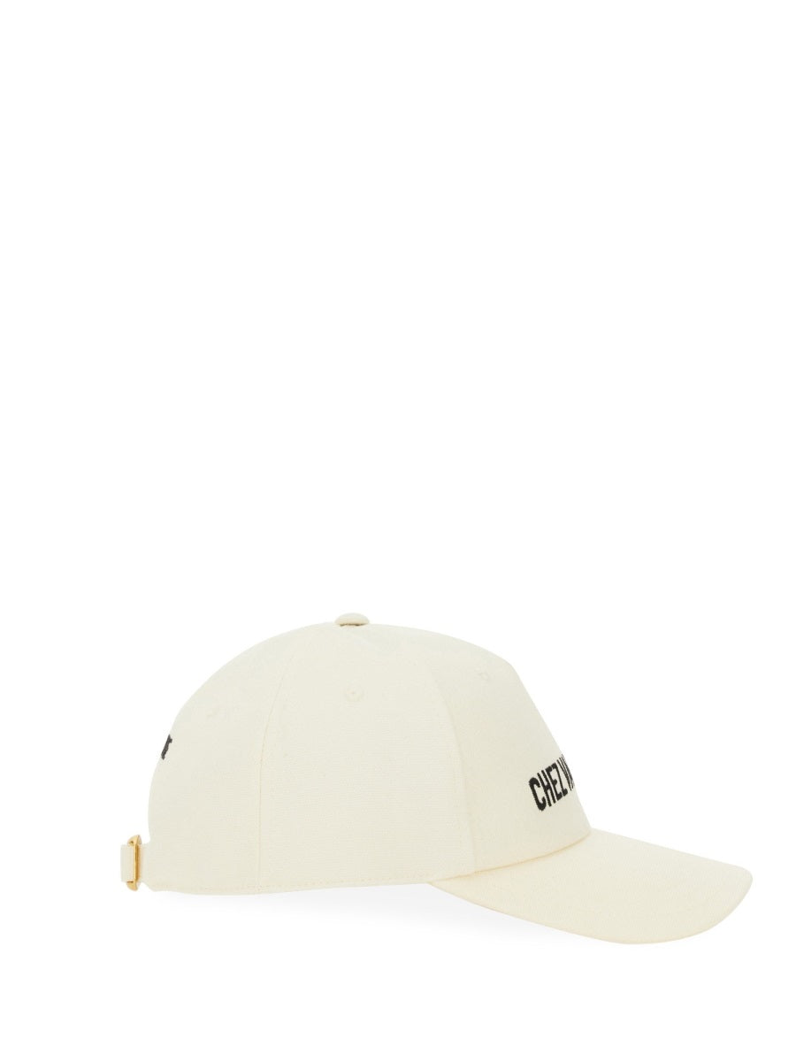 Baseball Cap With Embroidery Ivory Cotton Hat