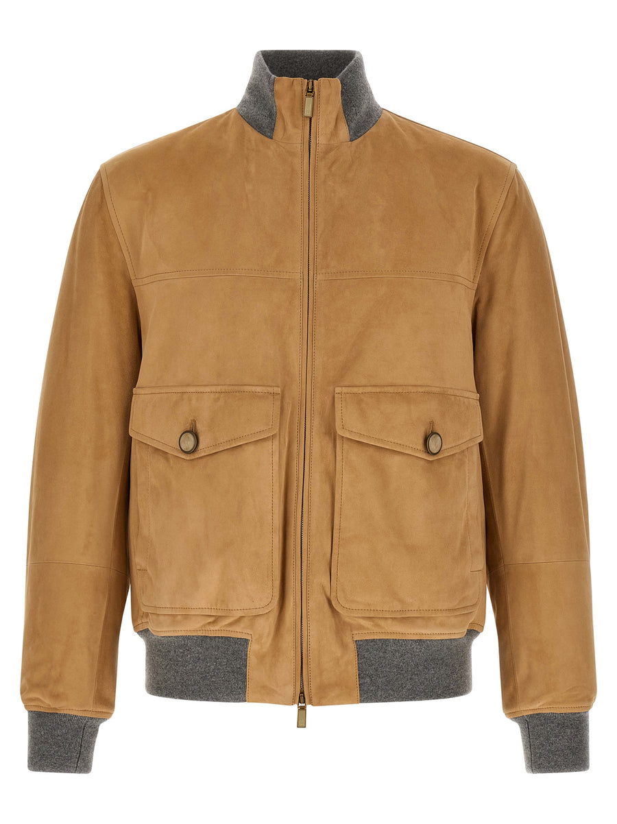 Brunello Cucinelli Suede with cupro lining and Thermore® padding jacket in beige
