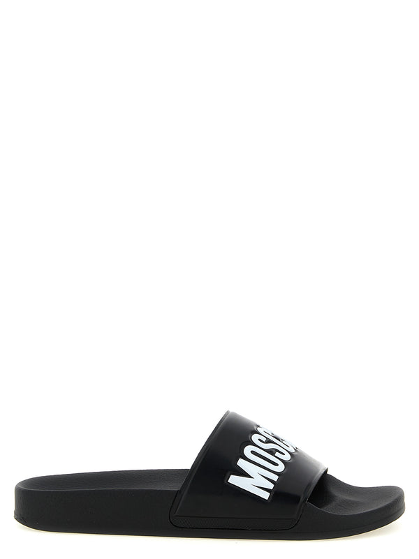 Moschino PVC upper; Rubber sole slide in black