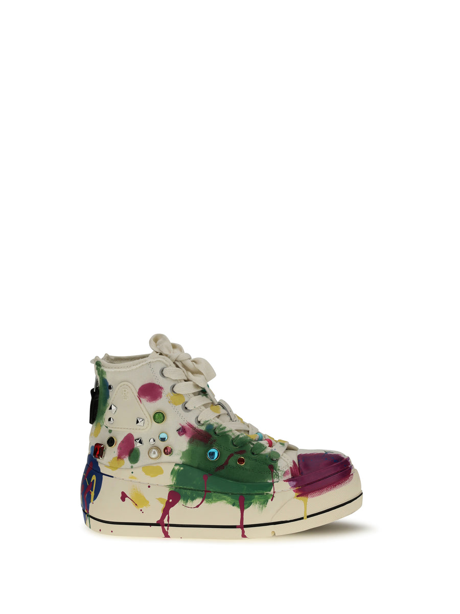 High Top Sneakers Off White Paint-Splatter Paint Splatter With Studs Upper: Polyurethane Trainers