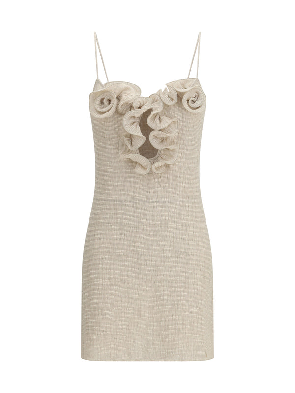 Sleeveless Crêpe Beach Mini Dress Beige
