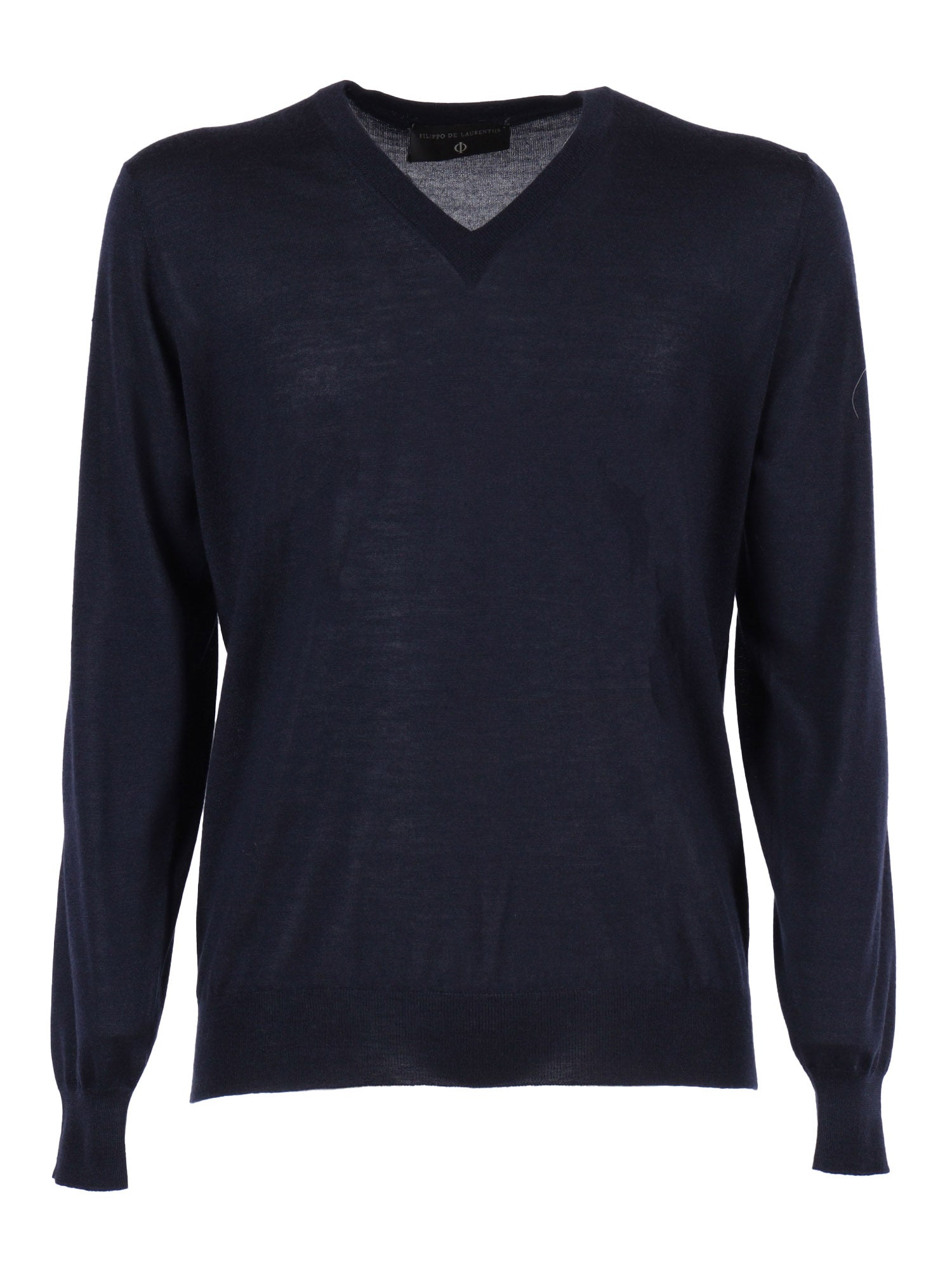 Ls V Neck Sweater Blue Virgin Wool Silk Cashmere