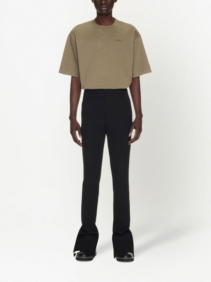 Off White Trousers Black Outer: Wool