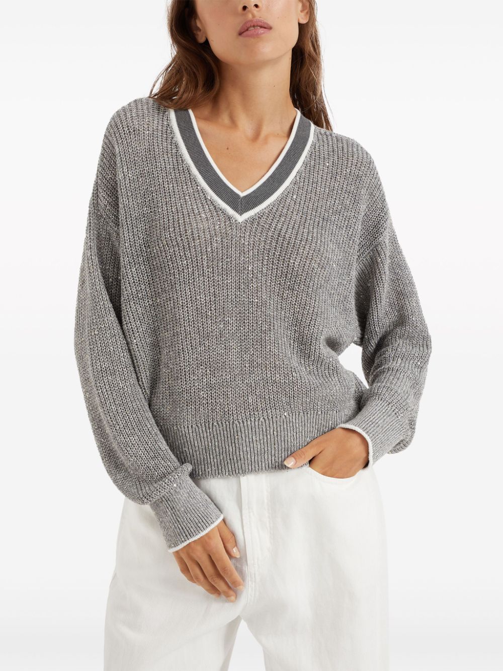 Brunello Cucinelli Sweaters Grigio Linen Nylon