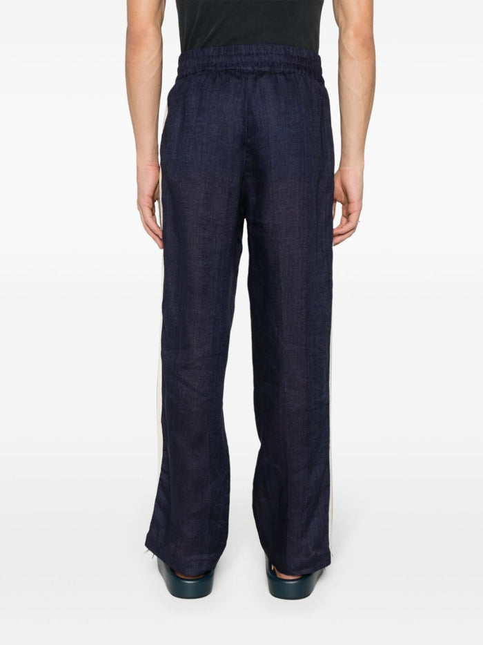 Palm Angels Trousers Blue Linen/flax