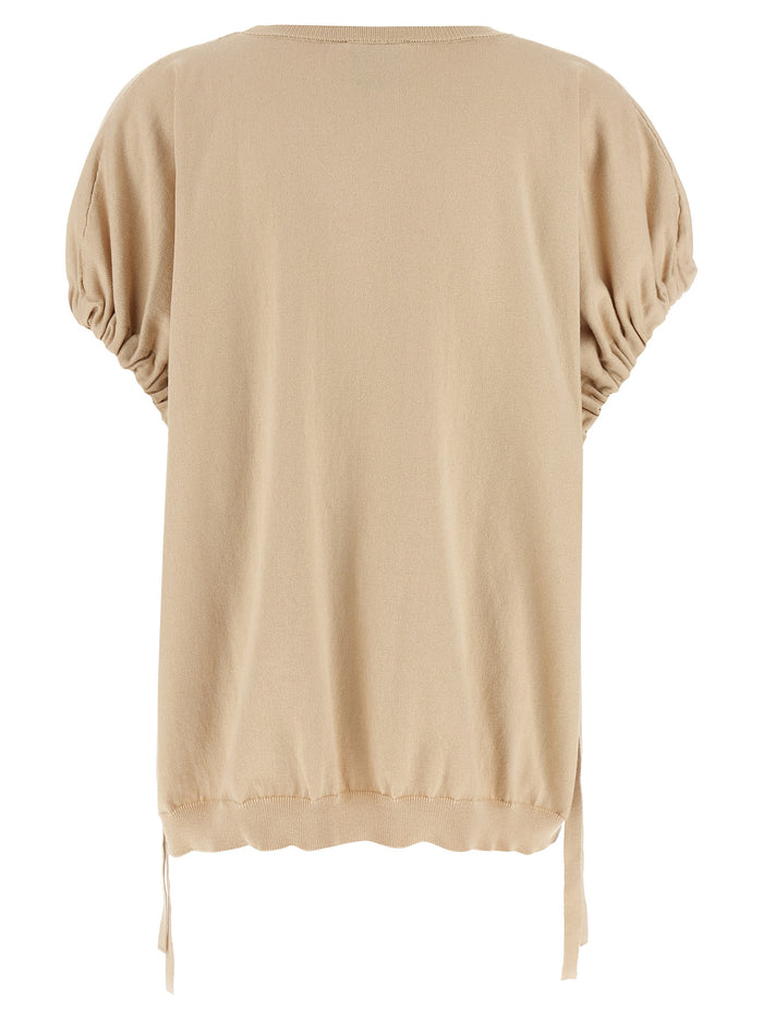 Knitted T-shirt Beige Cotton