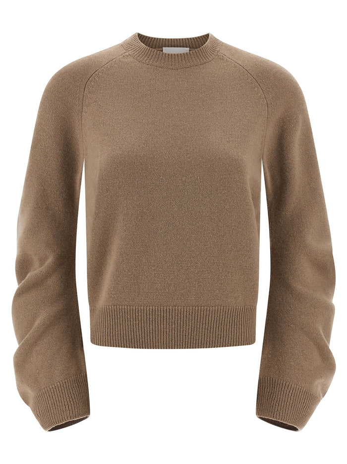 Curved sleeve sweater Beige Virgin Wool Sweater, Cardigans