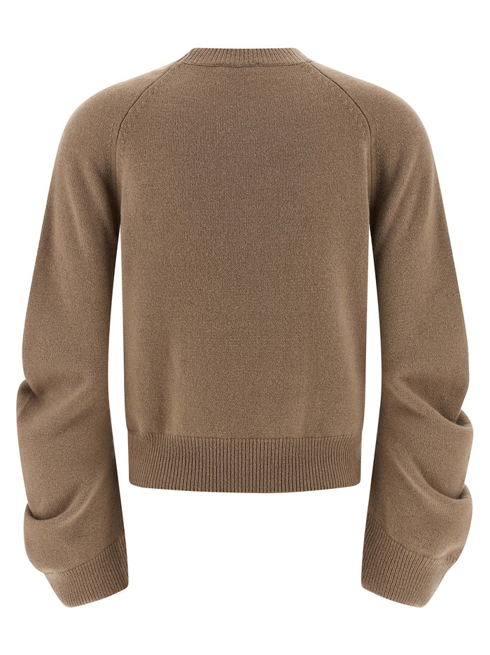 Curved sleeve sweater Beige Virgin Wool Sweater, Cardigans
