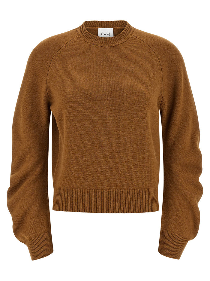 Curved sleeve sweater Brown Virgin Wool Sweater, Cardigans