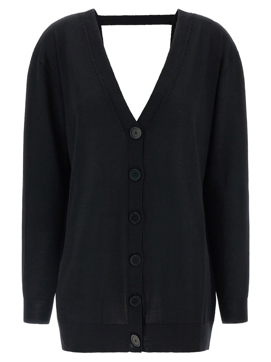 Nude Deep V-Neck Wool Cardigan — Black