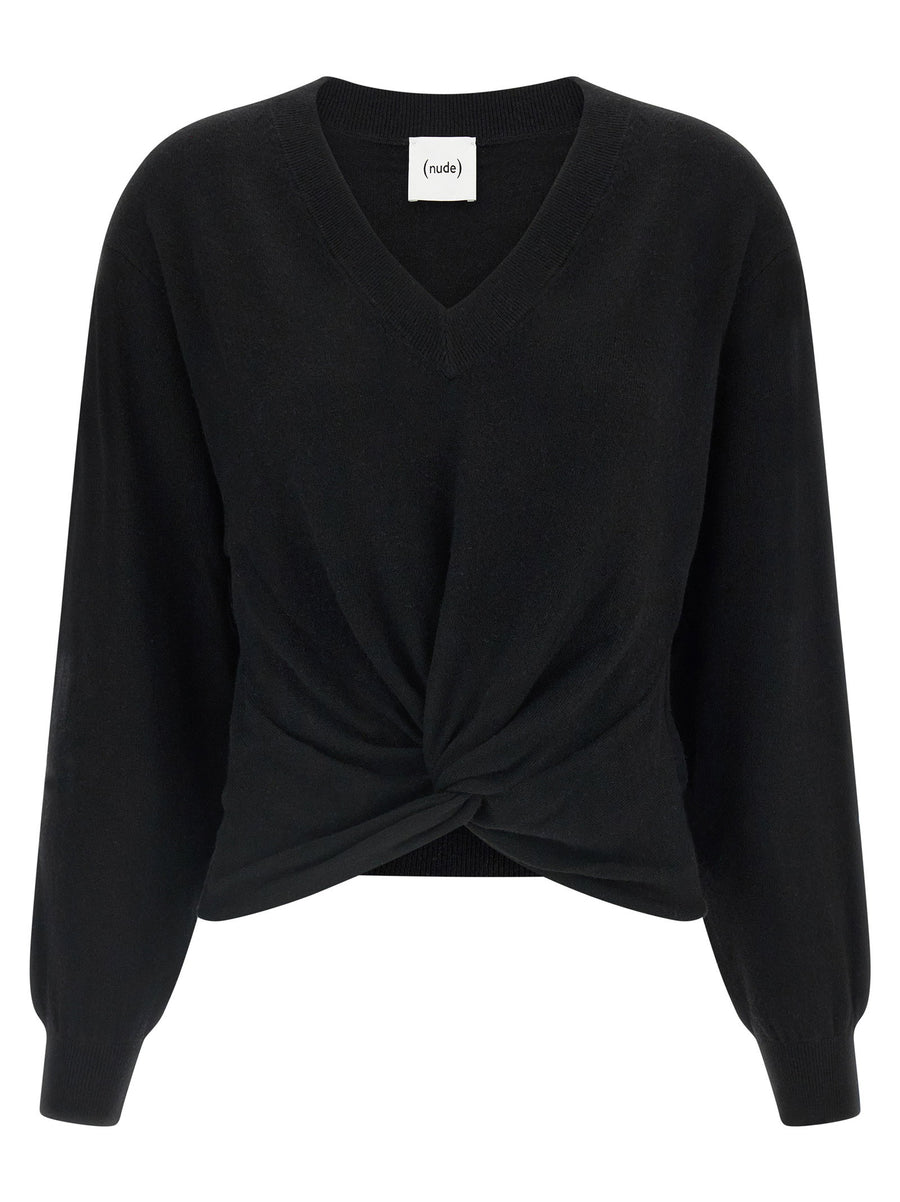 Nude Knotted V-Neck Sweater — Black