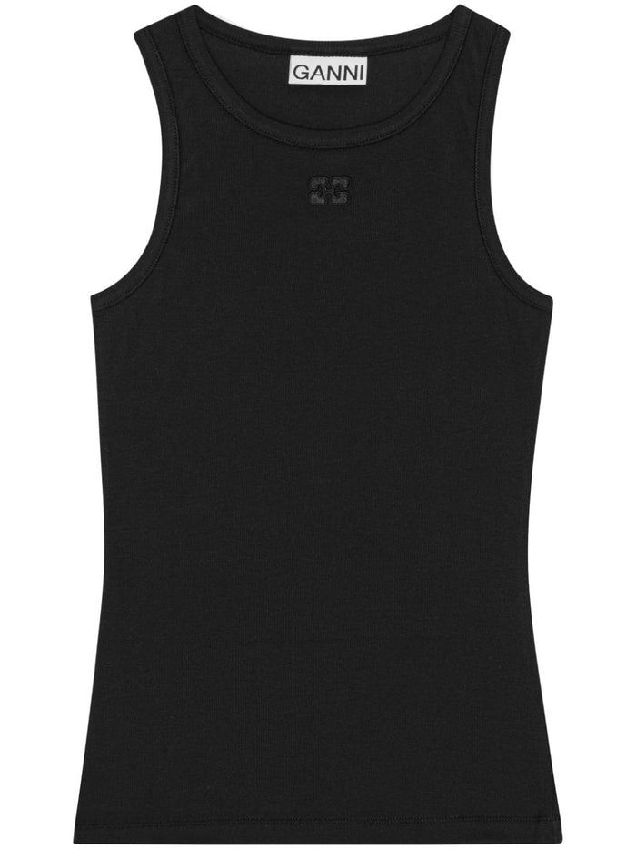 Ganni Top Black Cotton Elastane