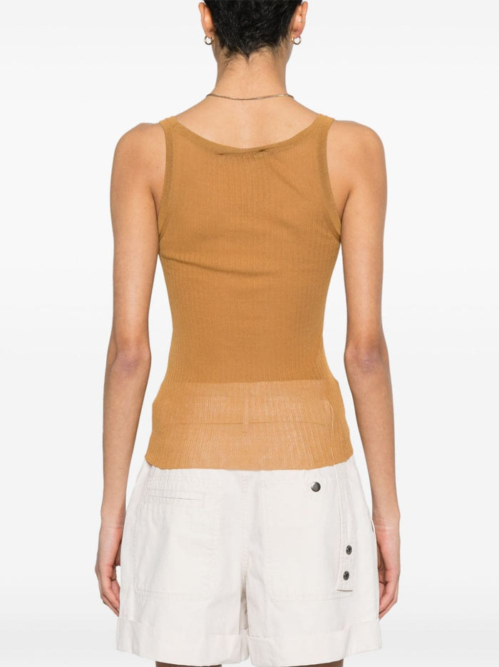 Max Mara Top Leather Brown Silk