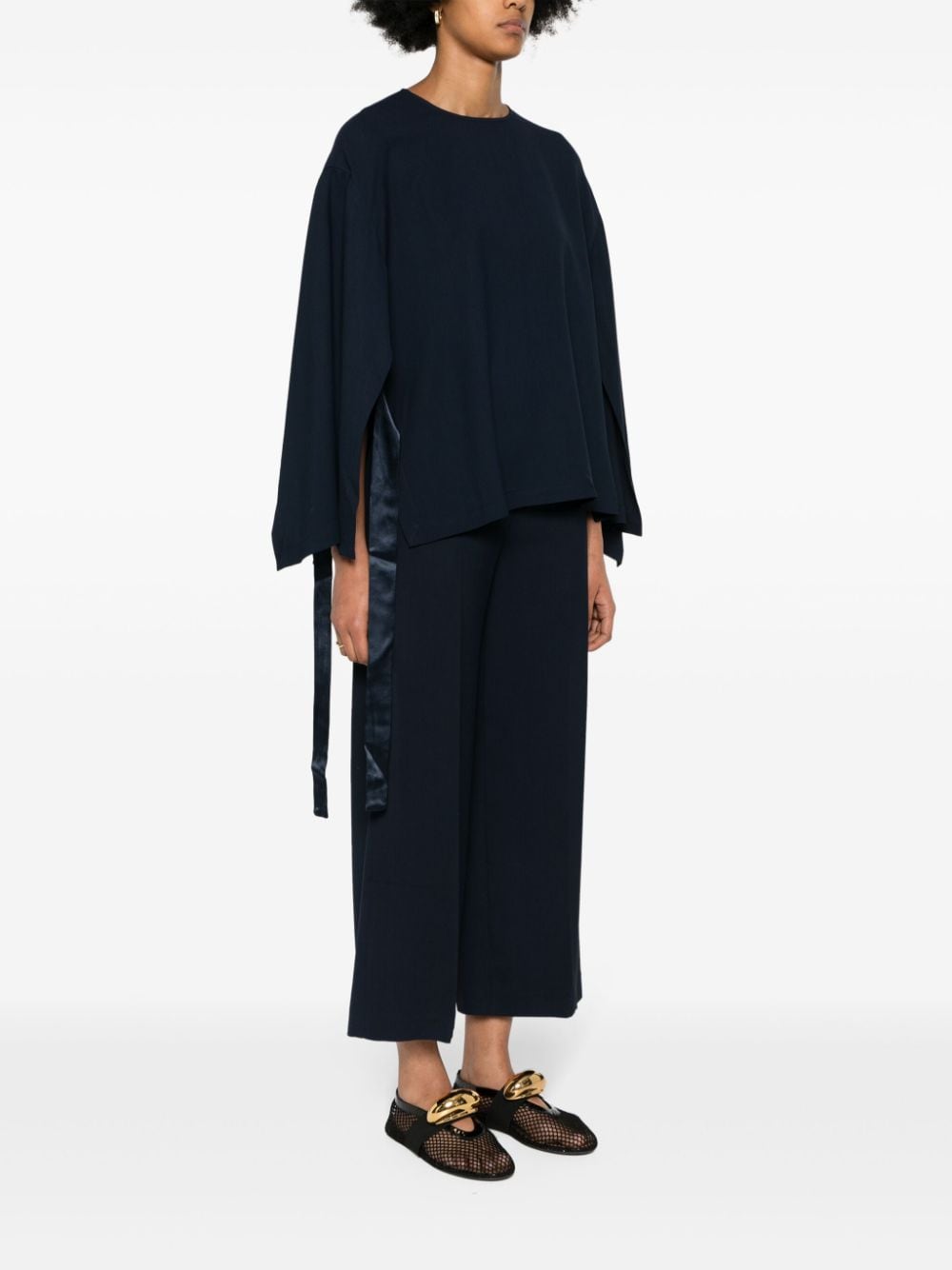Erika Cavallini Semi-Couture Top Blue Viscose Elastane