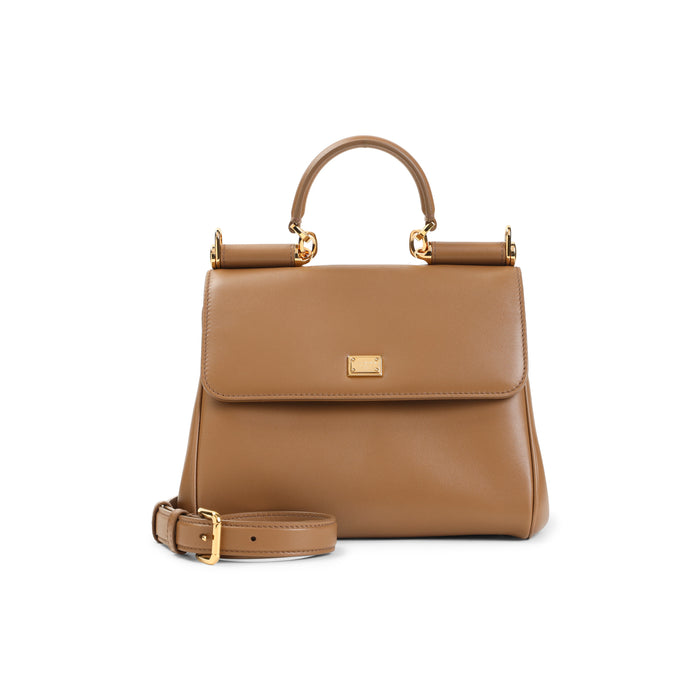 Sicily Soft Calf Leather Handbag Brown Pvc Bag