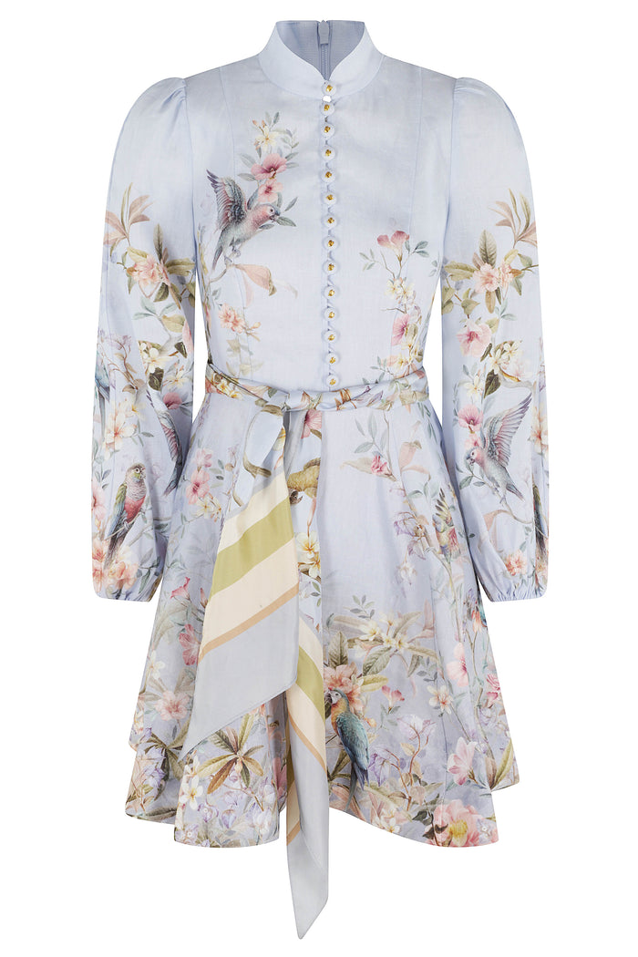 Rebellion Button Mini Dress Blue Lino Abito