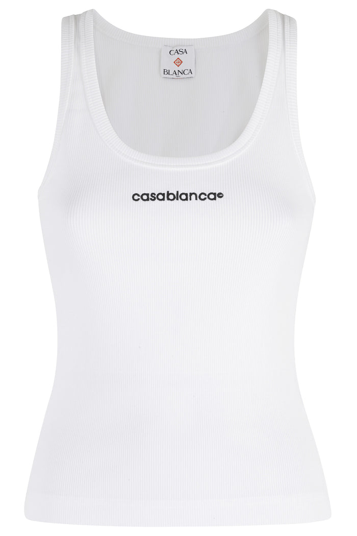 Ribbed Tank Top White Cotone Tops