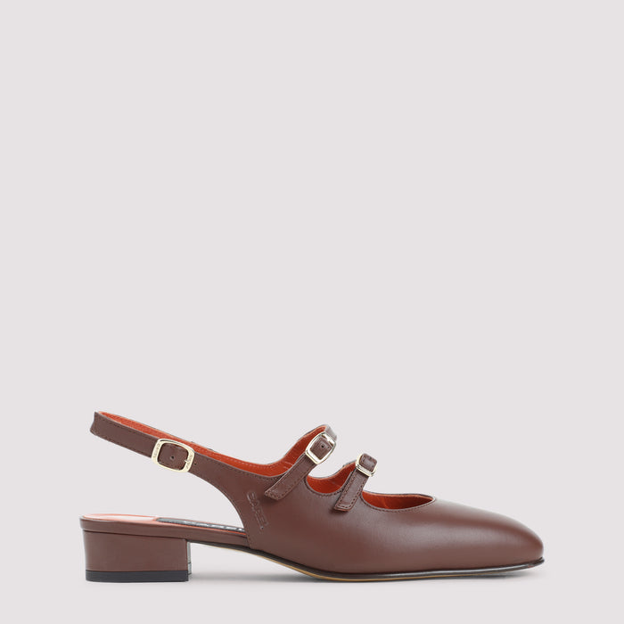 Peche Calf Sling Back Pumps Brown Leather Shoe