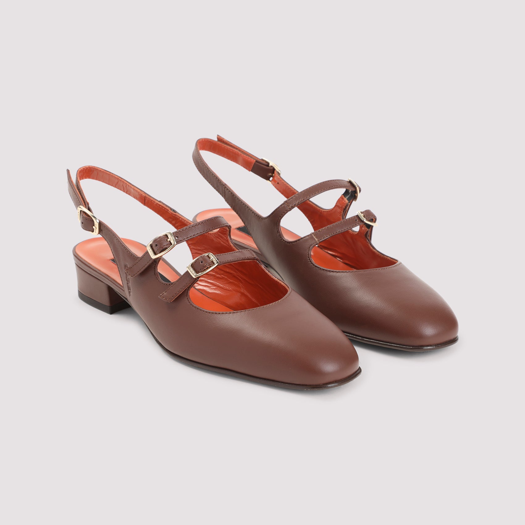 Peche Calf Sling Back Pumps Brown Leather