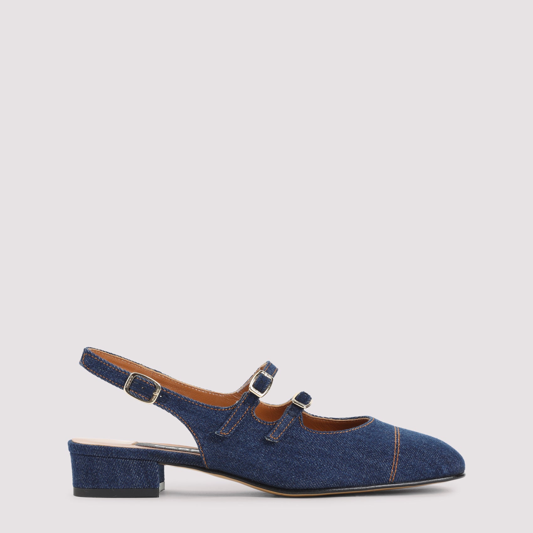 Peche 25 Fabrics Mary Jane Pumps Blue Cotton Leather