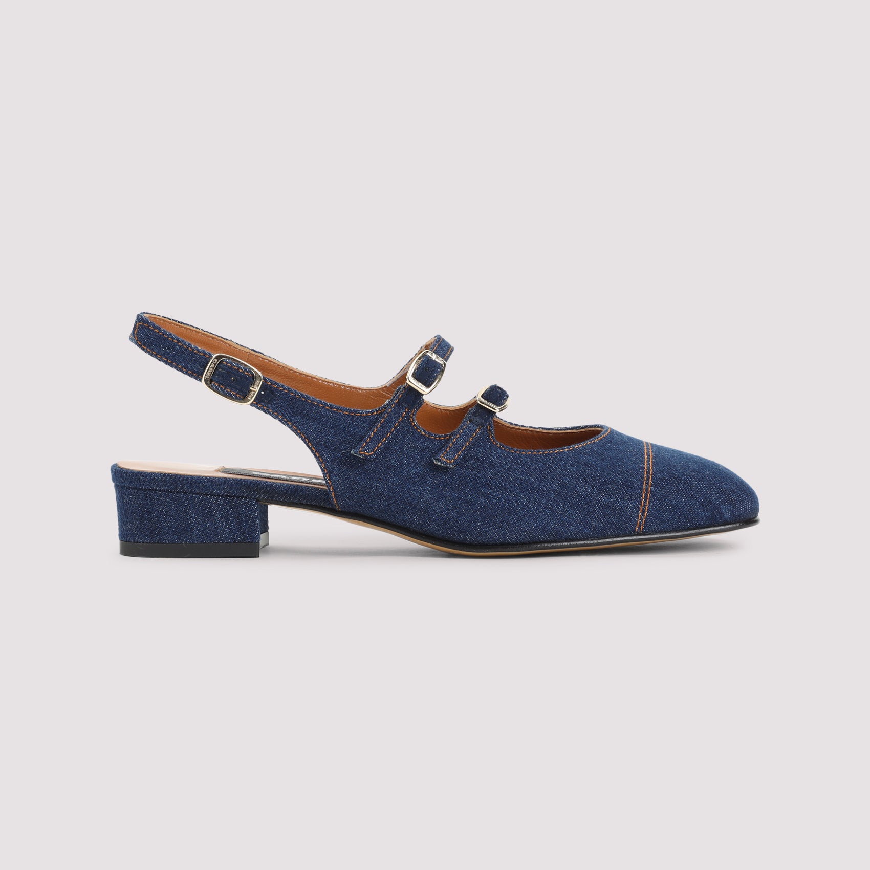 Peche 25 Fabrics Mary Jane Pumps Blue Cotton Leather