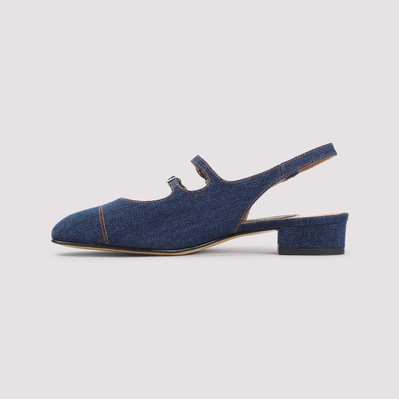 Peche 25 Fabrics Mary Jane Pumps Blue Cotton Leather