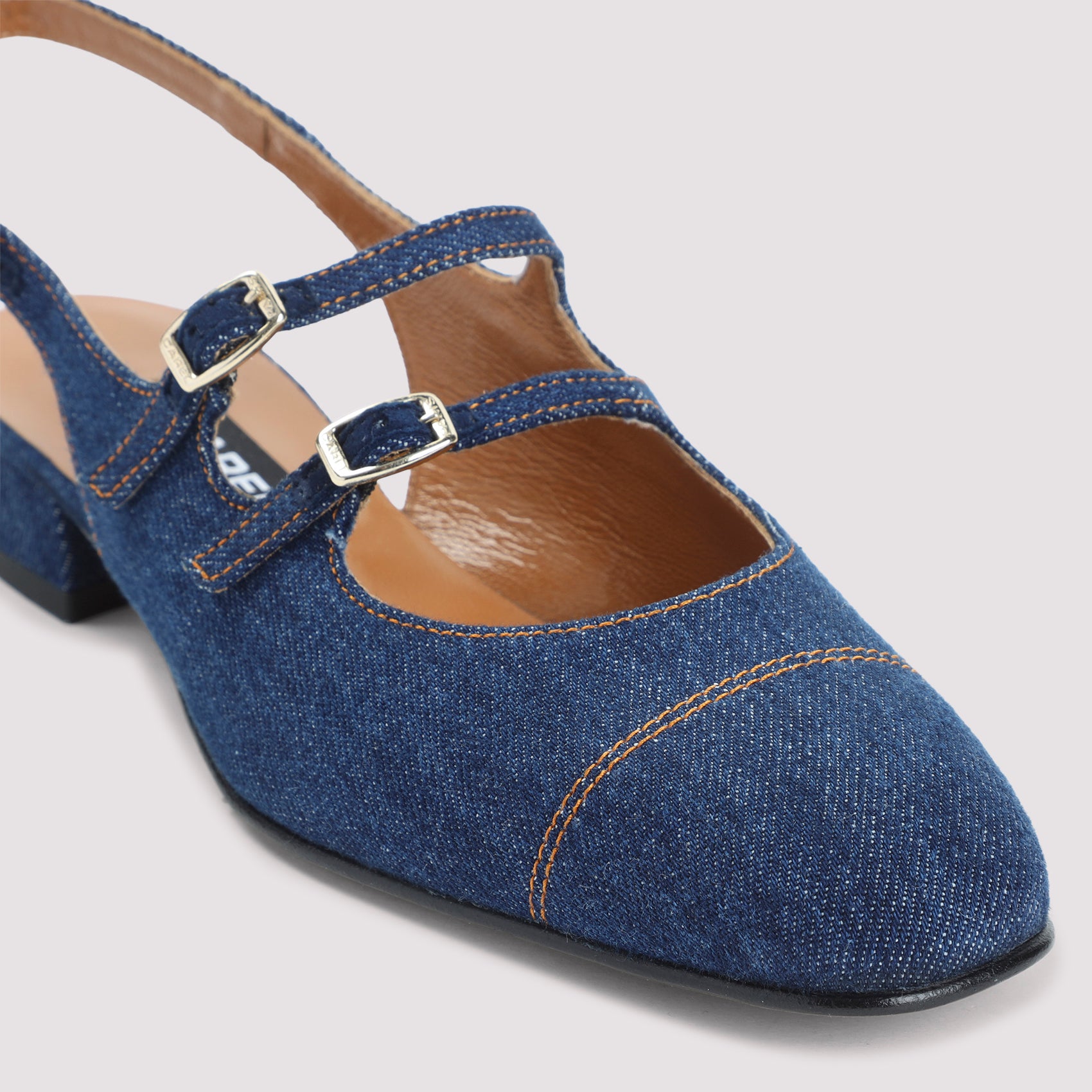 Peche 25 Fabrics Mary Jane Pumps Blue Cotton Leather