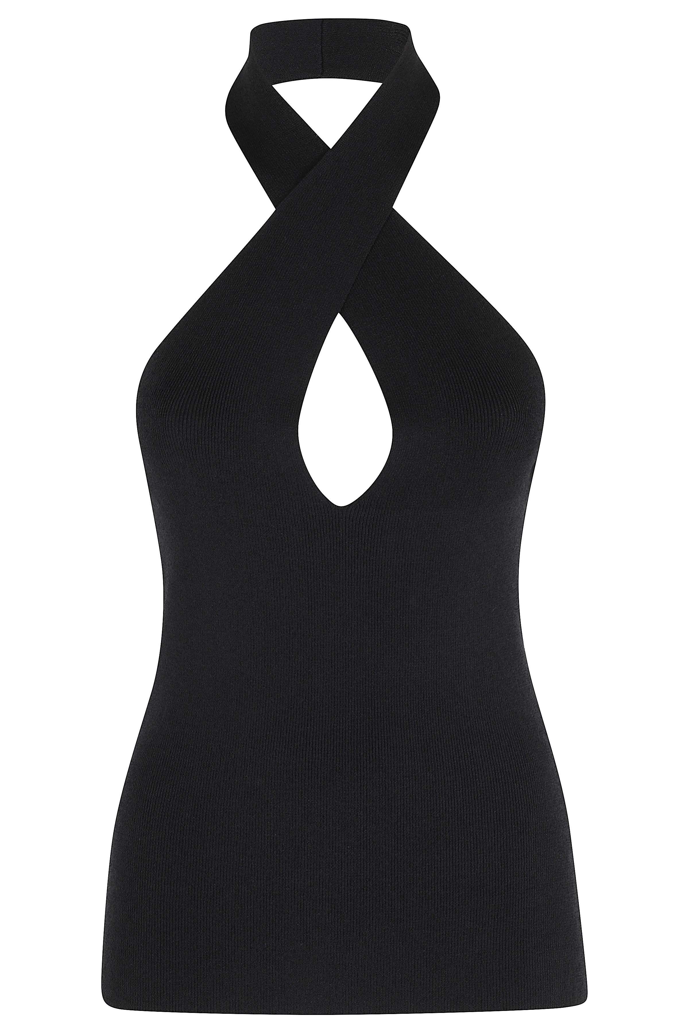 Top Scollo Incrociato Black Viscosa Poliammide Elastane
