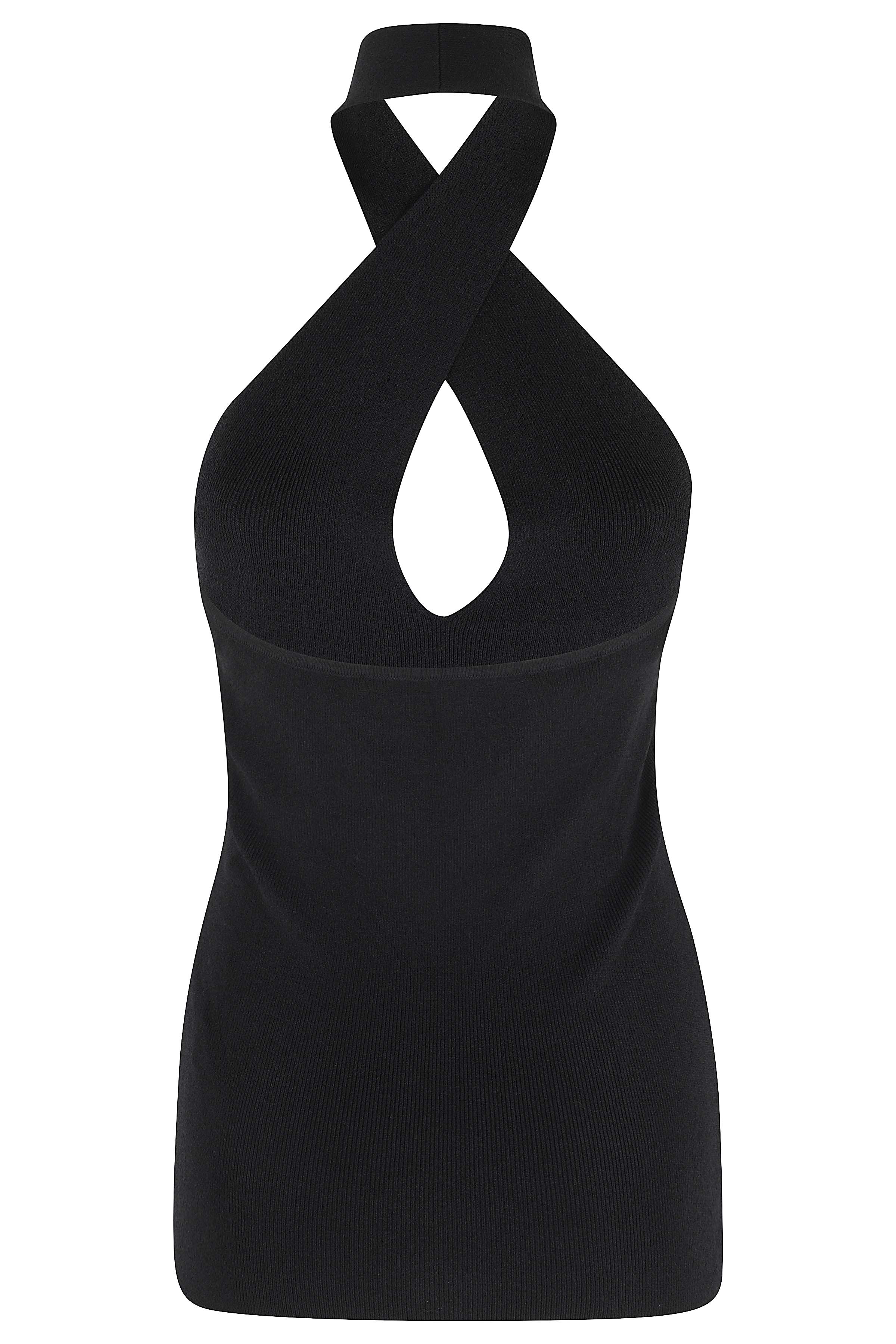 Top Scollo Incrociato Black Viscosa Poliammide Elastane