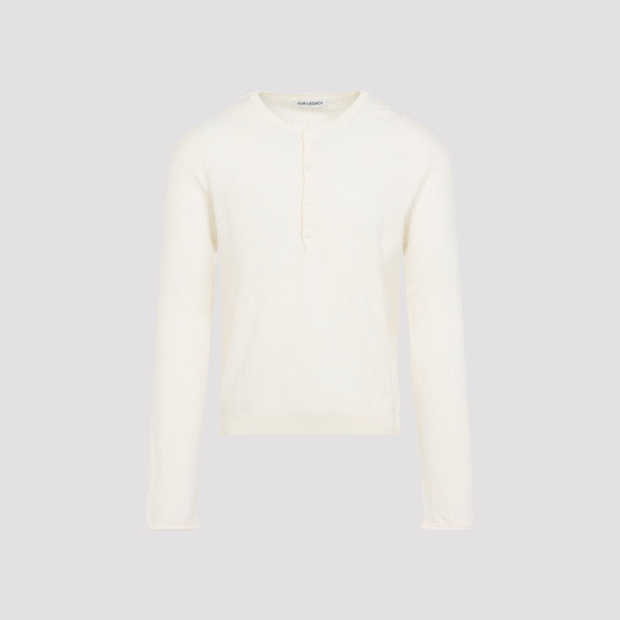 Fine Henley T-shirt White Superior Cotton Crepe Tshirt