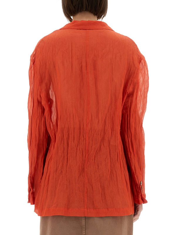 Wrinkled Effect Shirt Red Cotton Jacket