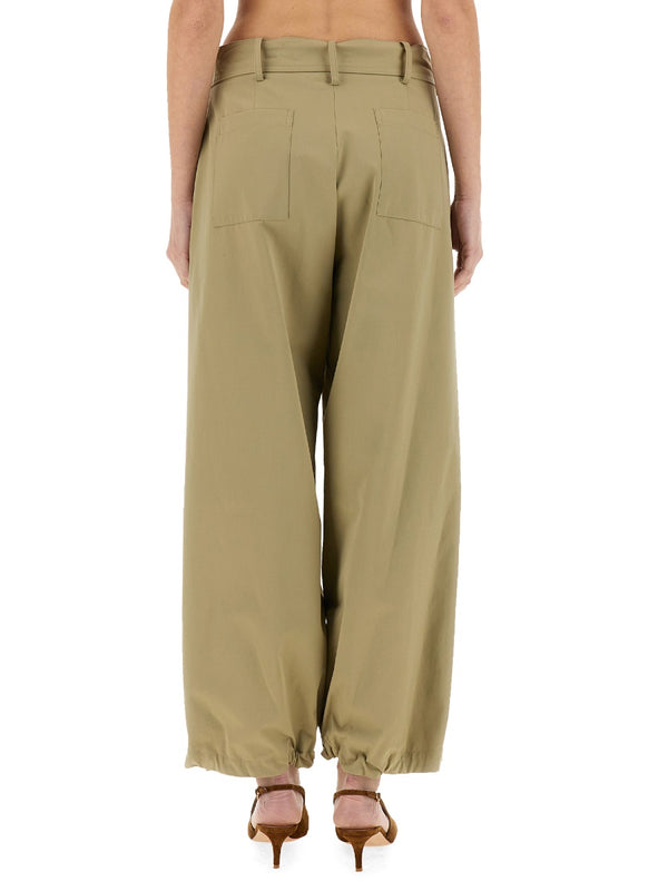 Belted Pants Beige Cotton Trousers