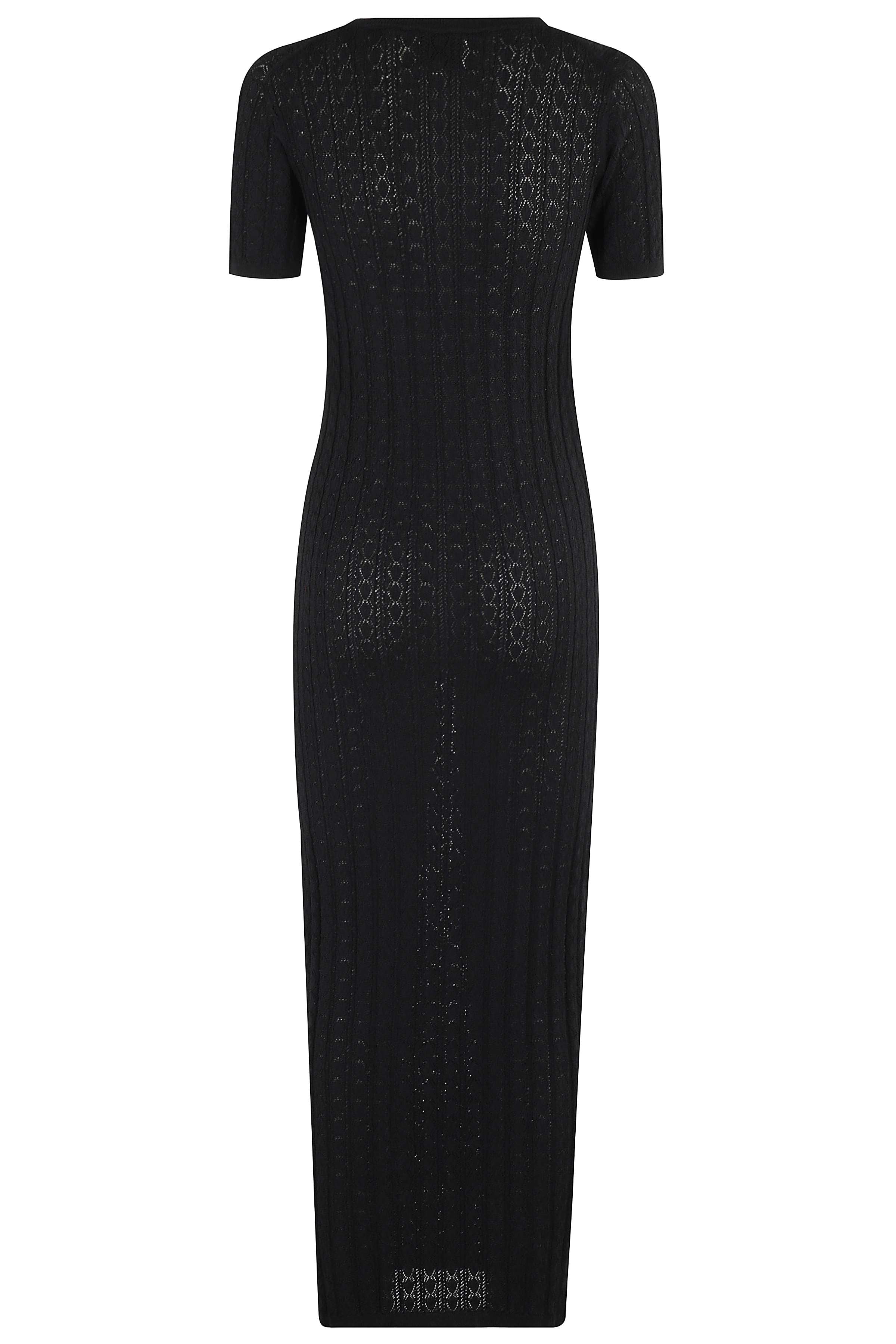 Rib Lace Knit Dress Black Viscose Polyamide Elastane Abito
