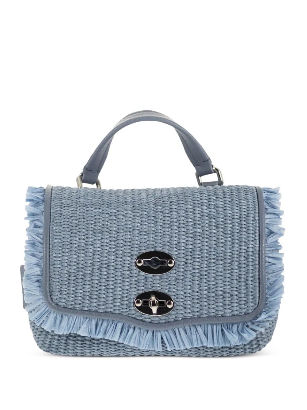 Postina Vimini Con Frangia Blue Adriatico Raffia | Rafia + Leather Bag