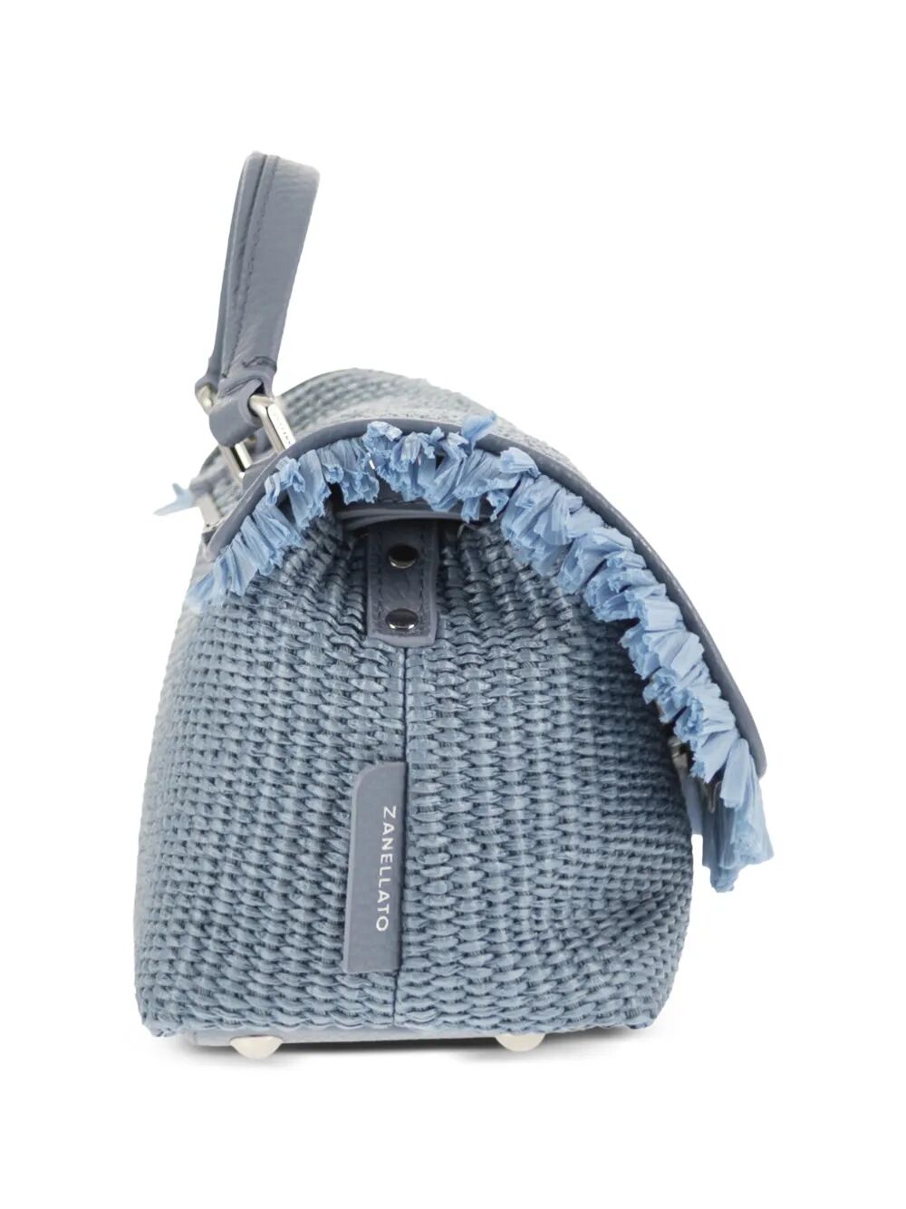 Postina Vimini Con Frangia Blue Adriatico Raffia | Rafia + Leather Bag