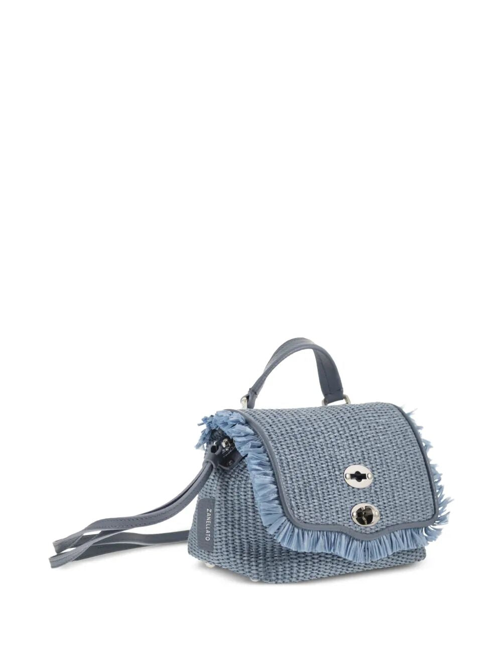 Postina Vimini Con Frangia Blue Adriatico Raffia | Rafia + Leather Bag