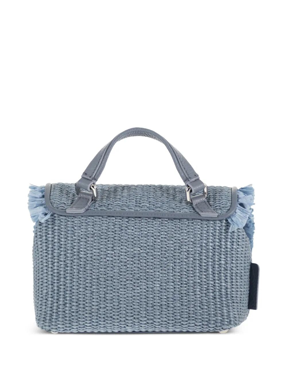 Postina Vimini Con Frangia Blue Adriatico Raffia | Rafia + Leather Bag