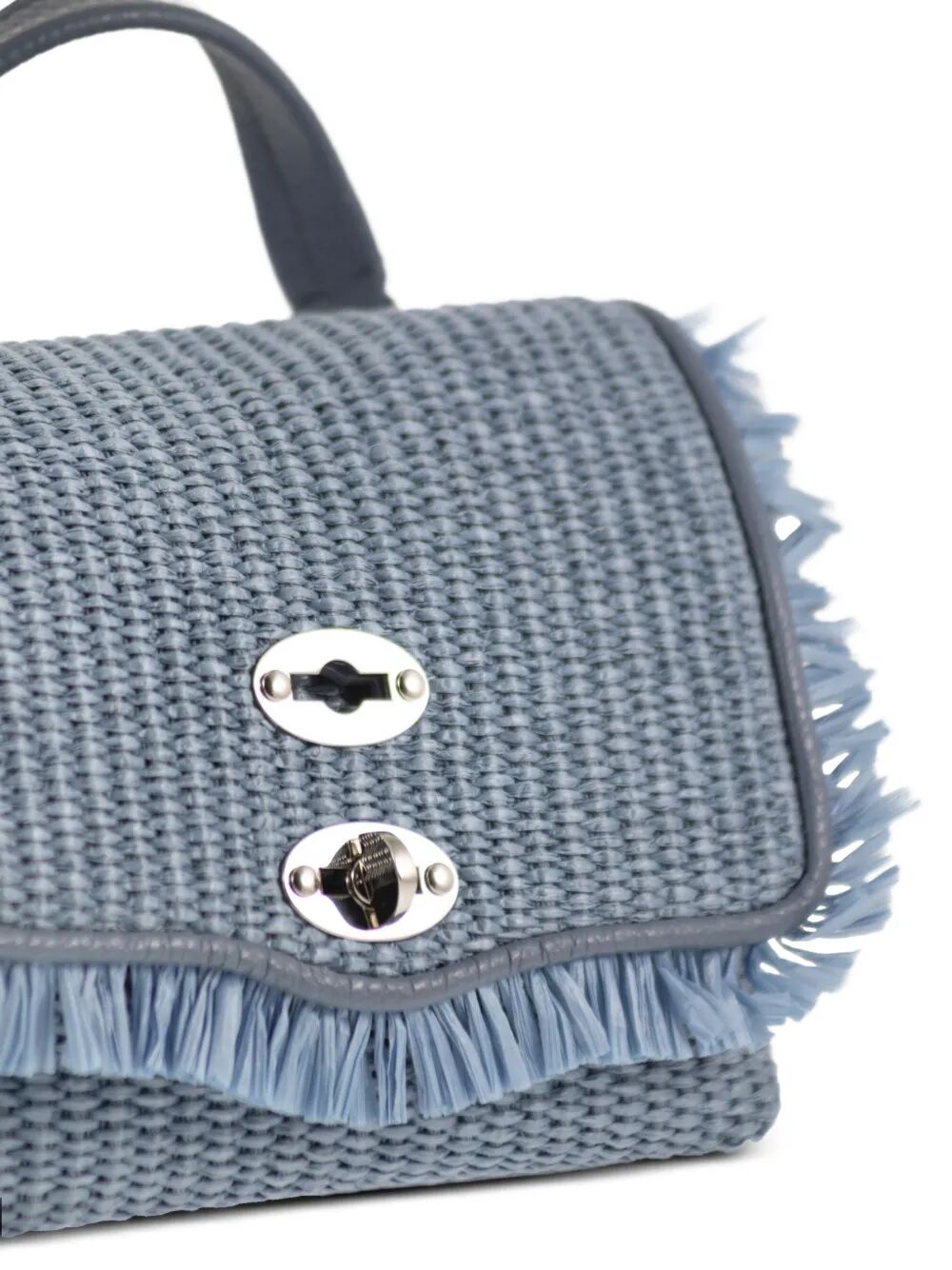 Postina Vimini Con Frangia Blue Adriatico Raffia | Rafia + Leather Bag