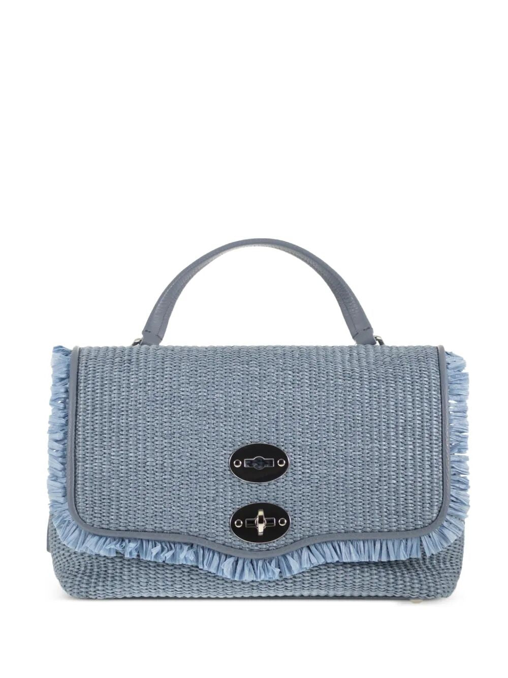 Postina Vimini Con Frangia Blue Adriatico Raffia | Rafia + Leather Bag