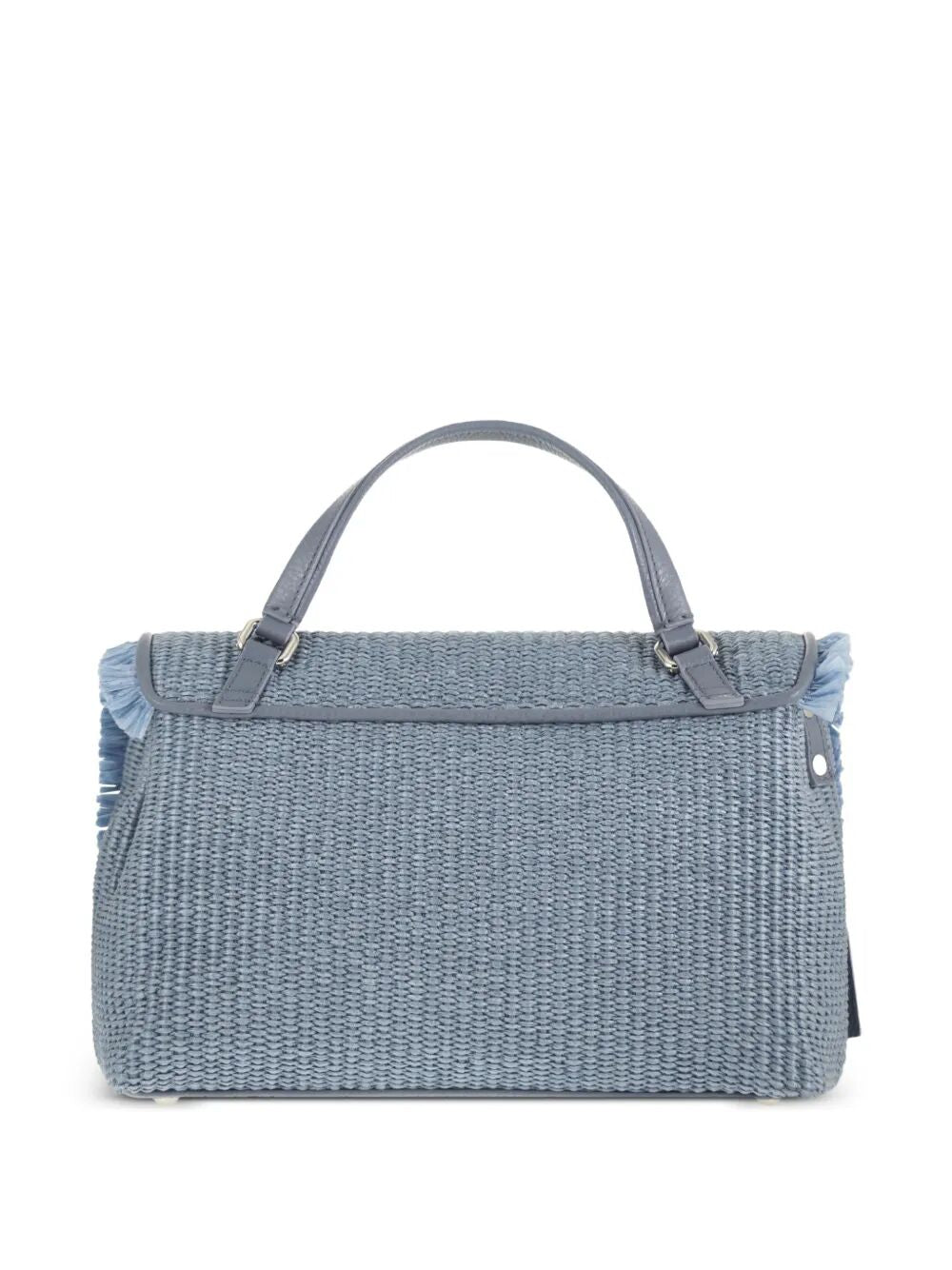 Postina Vimini Con Frangia Blue Adriatico Raffia | Rafia + Leather Bag