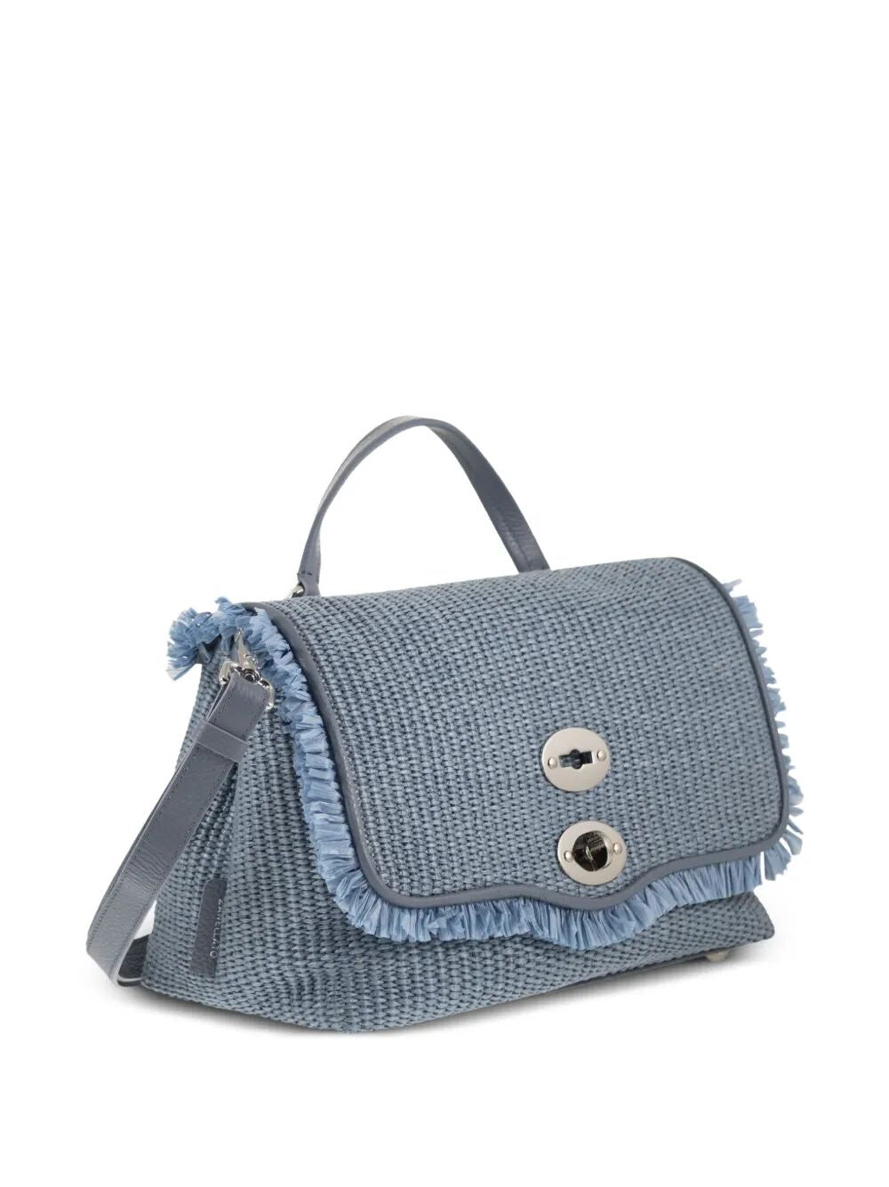 Postina Vimini Con Frangia Blue Adriatico Raffia | Rafia + Leather Bag