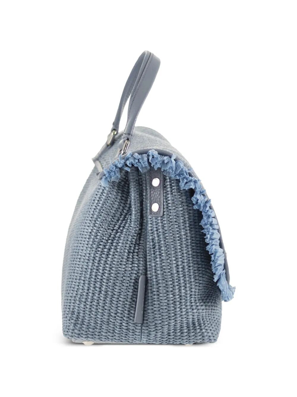 Postina Vimini Con Frangia Blue Adriatico Raffia | Rafia + Leather Bag