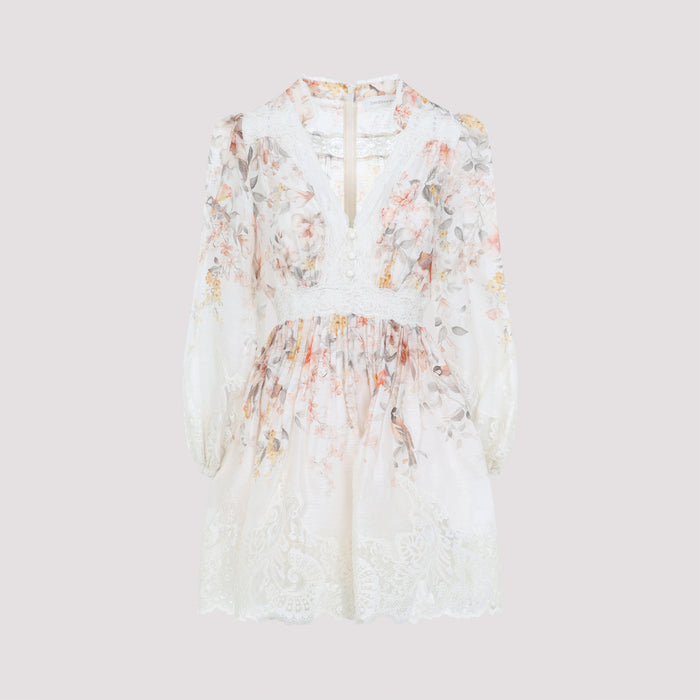 Luca Lace Lantern Dress Nude & Neutrals Linen Silk