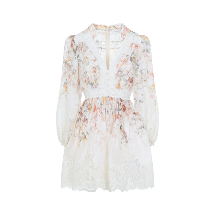 Luca Lace Lantern Dress Nude & Neutrals Linen Silk