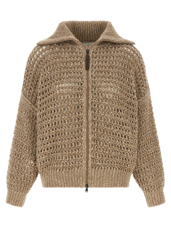 Beige Elastane Cardigan Clothing