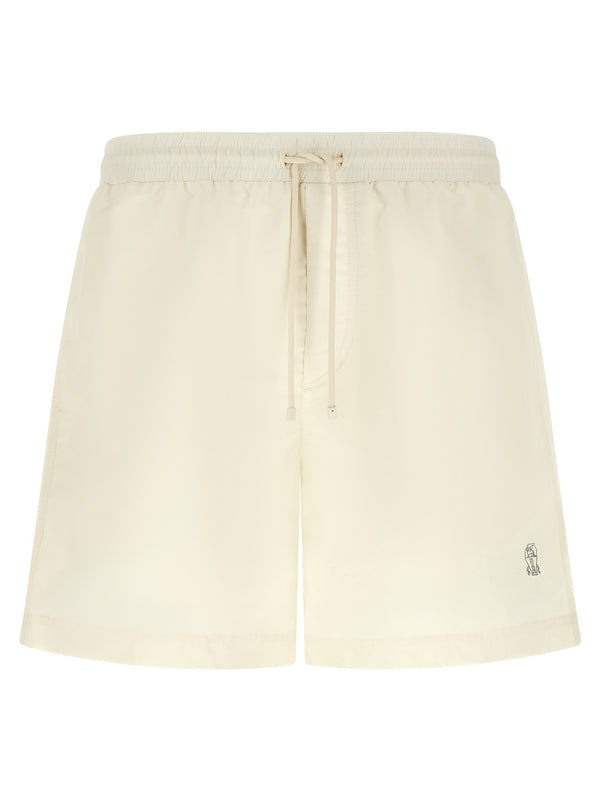 White Polyester Swim Shorts