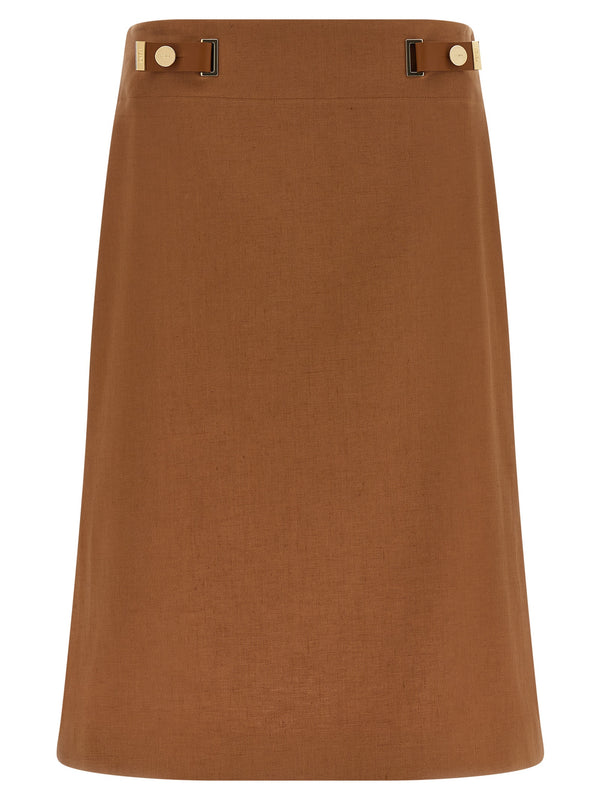 Brown Linen Midi Skirt
