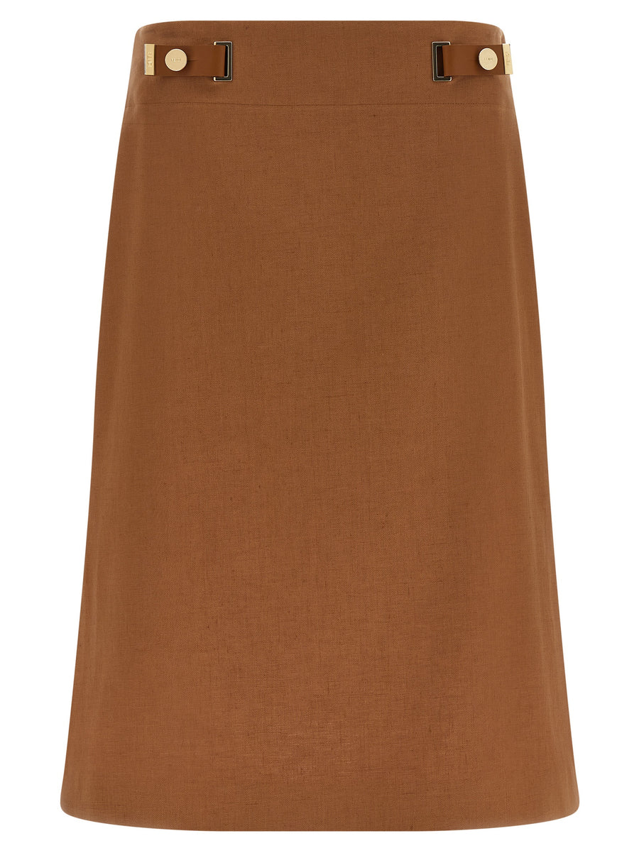 Brown Linen Midi Skirt